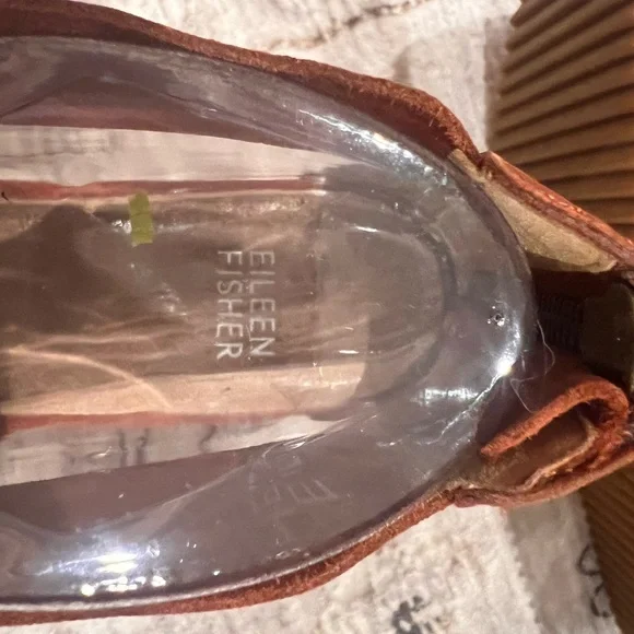 Eileen Fisher Brown Crisscross Nubuck Leather  Wedge Sandals - Picture 6 of 16